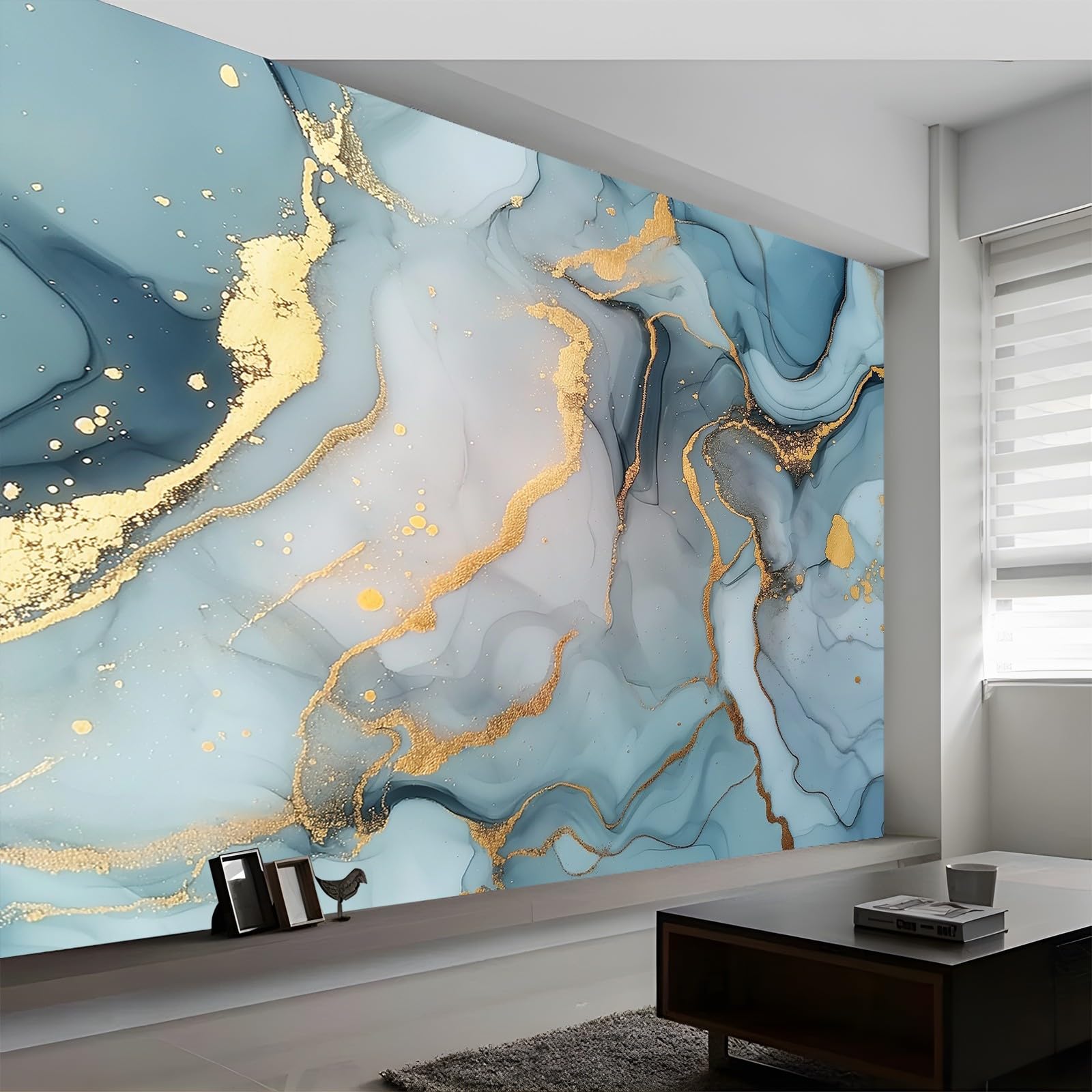Carta da parati marmo liquido azzurro TNT fotomurale 3D effetto moderno per soggiorno, camera letto, sala pranzo, TV sfondo 300x210 cm