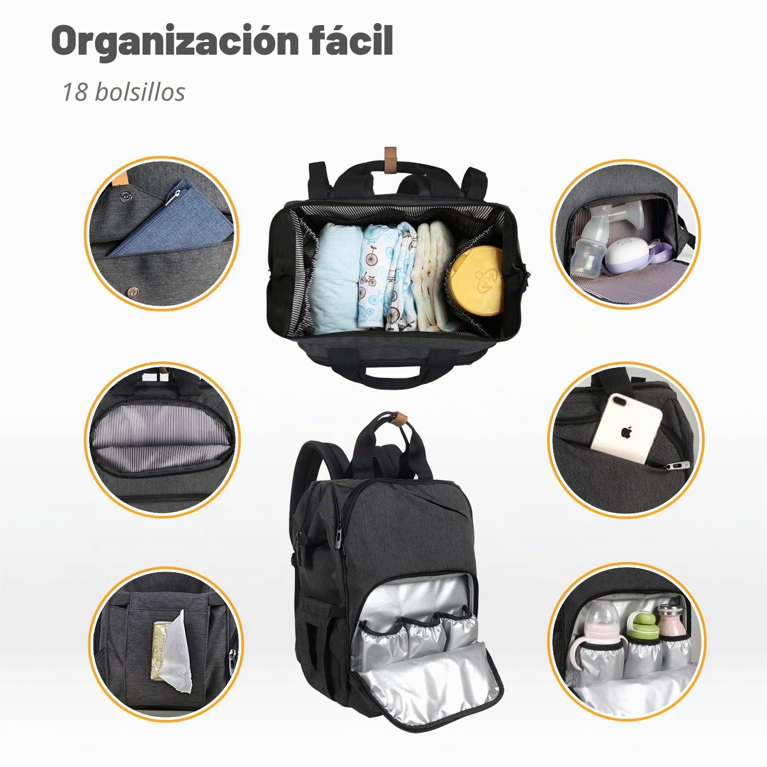 Hap Tim Mochila con bolsa para cambiar pañales para bebés/correas de cochecito/bolsillos con aislamiento, muchos bolsillos y mochila con bolsa de pañales para viajes Space de almacenamiento