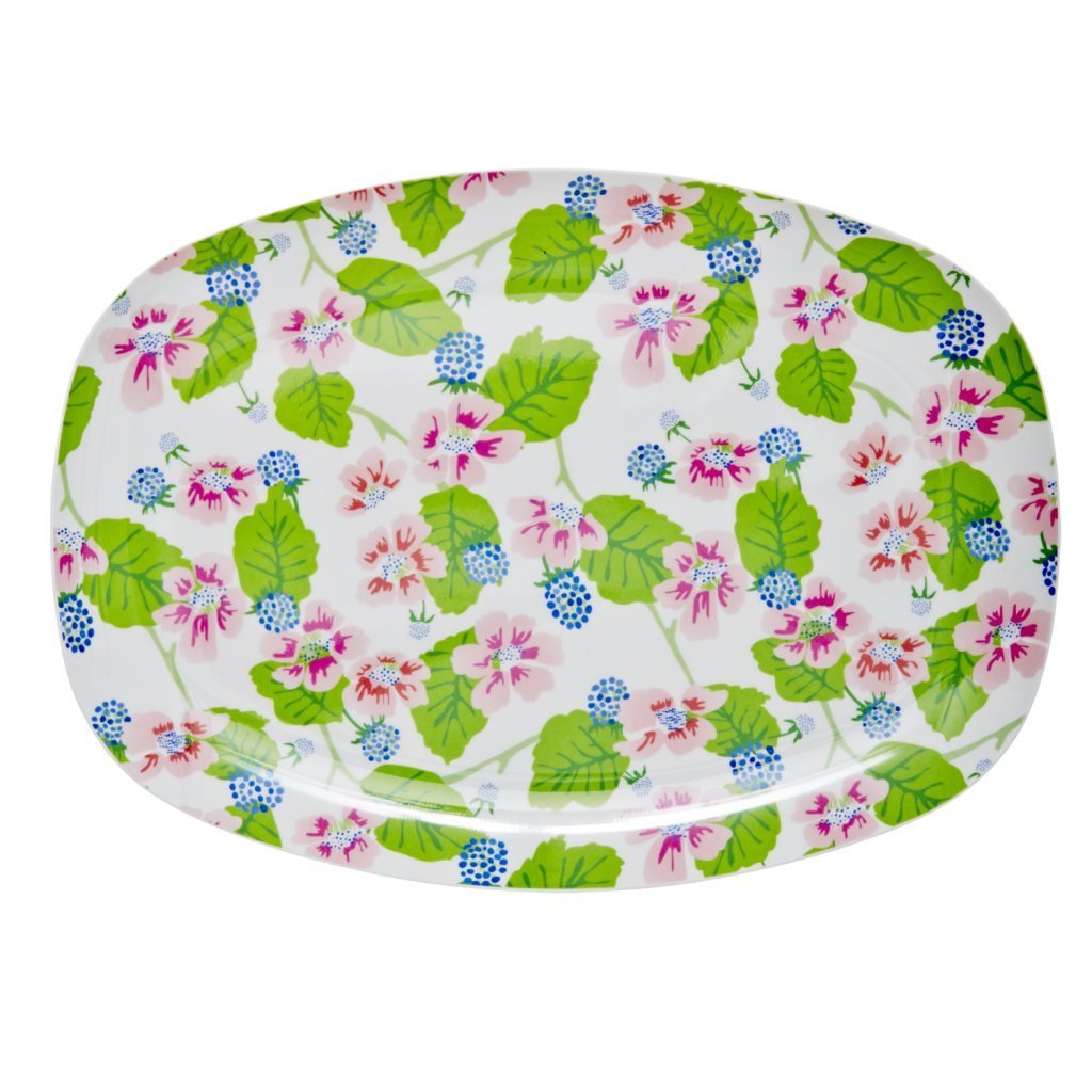 Rice Rectangular Melamine Plate Blossom Print And Berries Print By Dk (Rice)