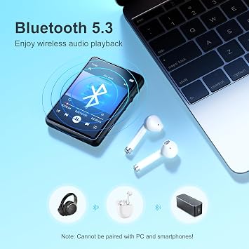 MECHEN 64GB MP3 Player Bluetooth 5.3 with 2.4 Full Touch Screen，Portable Digital Music Player with Speaker，FM Radio, Line Recording, HiFi Lossless Sound, Support up to 128GB