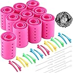 141 Pieces Hair Rollers Set Include 60 Plastic Hair Rollers (Pink,6 Size)