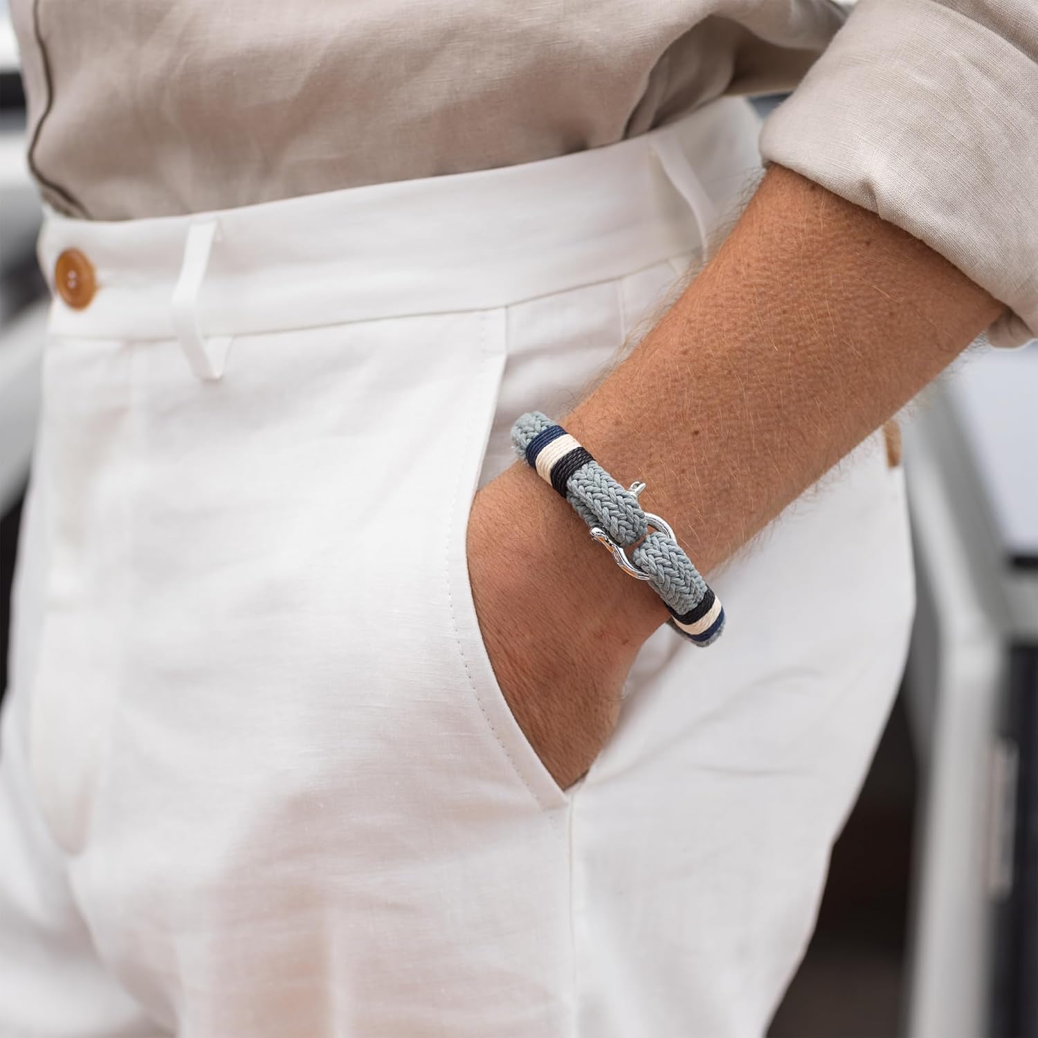 Elegatto Terra Premium Rope Bracelet for Men | Designed in California | Thick Cotton Rope with Stainless Steel Shackle Closure | Men’s Designer Bracelets - Image 4