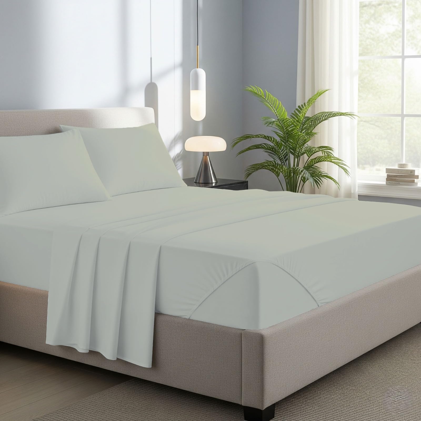Novexa 100% Egyptian Cotton Single Fitted Sheets 400 Thread Count 40cm Deep Bed Sheet Luxury Ultra Soft Bottom Grey Fitted Bedsheets (Natural, Small Double) โ image 1