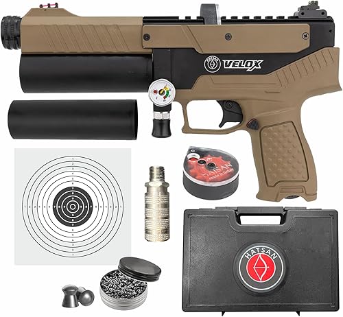 Hatsan Velox PCP Pistola de aire semiautomática de pellets, hasta 620 FPS, hasta 20 julios, hasta 12 RDS, con estuche rígido Wearable4U + pellets +