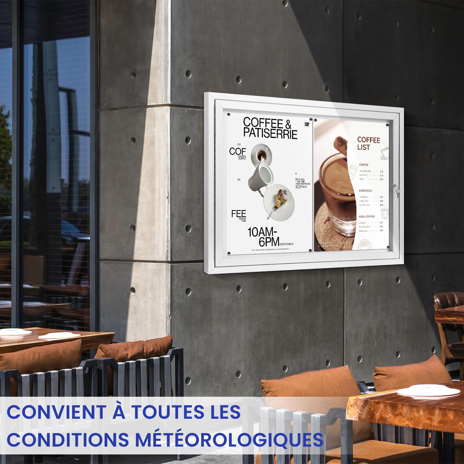 SWANCROWN Panneau affichage exterieur 8 x A4, Mural, Vitrine affichage A1 | Étanche, Magnétique, Verrouillable, Grand, à 2 clés 32 aimants, Dos du tableau blanc, Tableau affichage exterieur entreprises