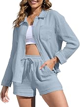 CheChury Women Linen Sets Shirt Short Sleeve and Shorts 2 Piece Tracksuit Female Streetwear Summer Pure Color Casual Summer Chiffon Set 2 Piece Outfit Female Loungewear
