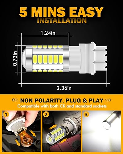 Miniatura 10 de Auxbeam Bombillas LED rojas 3156 3157, superbrillantes, 3056, 3057, 3457, 4057, 4157, luces traseras, 3030-SMD 12V, paquete de 2 (puede necesitar