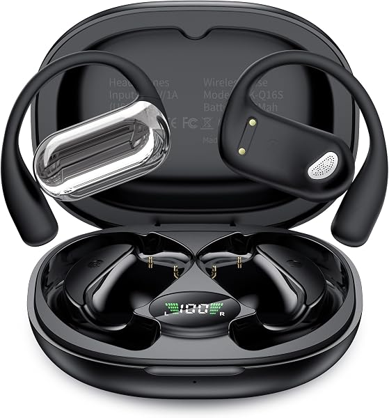 【2026業界新発想 オープンイヤー型 イヤホン】 イヤホン bluetooth 骨伝導イヤホン ワイヤレス充電 マイク付き 最大50時間再生 フィット感 耳を塞がない Type-C 急速充電 ぶるーとぅーす iPhone/Android/Pad適用 スポーツ/通勤/通学/WEB会議 iOS&Android対応 海外旅行 出張(黑) - 1