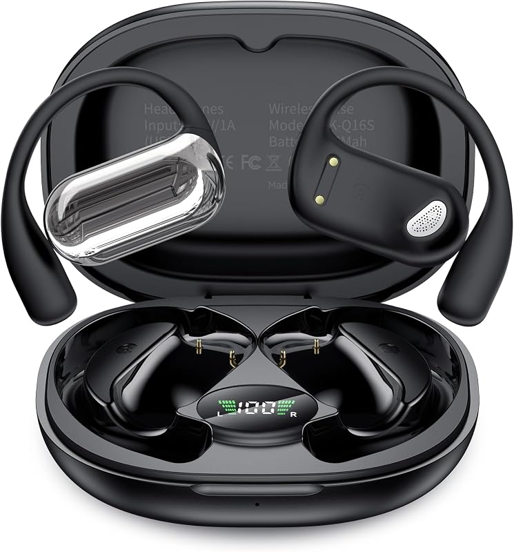 【2026業界新発想 オープンイヤー型 イヤホン】 イヤホン bluetooth 骨伝導イヤホン ワイヤレス充電 マイク付き 最大50時間再生 フィット感 耳を塞がない Type-C 急速充電 ぶるーとぅーす iPhone/Android/Pad適用 スポーツ/通勤/通学/WEB会議 iOS&Android対応 海外旅行 出張（黑）