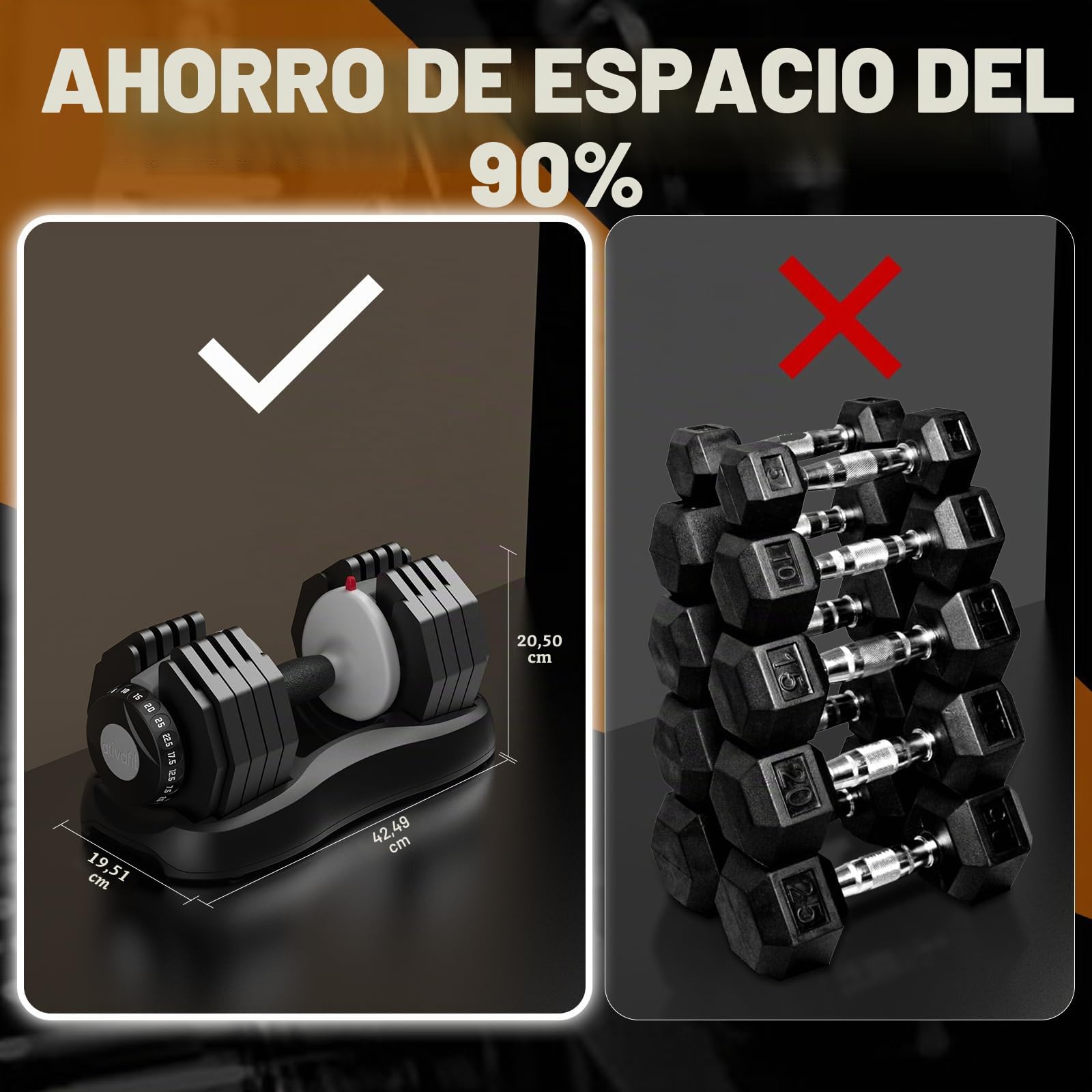 ATIVAFIT Juego de mancuernas ajustables (2 unidades) | Sistema de 12 niveles de peso (de 2,5 a 30 kg cada una) | Ajuste rápido mediante rueda, diseño ultracompacto