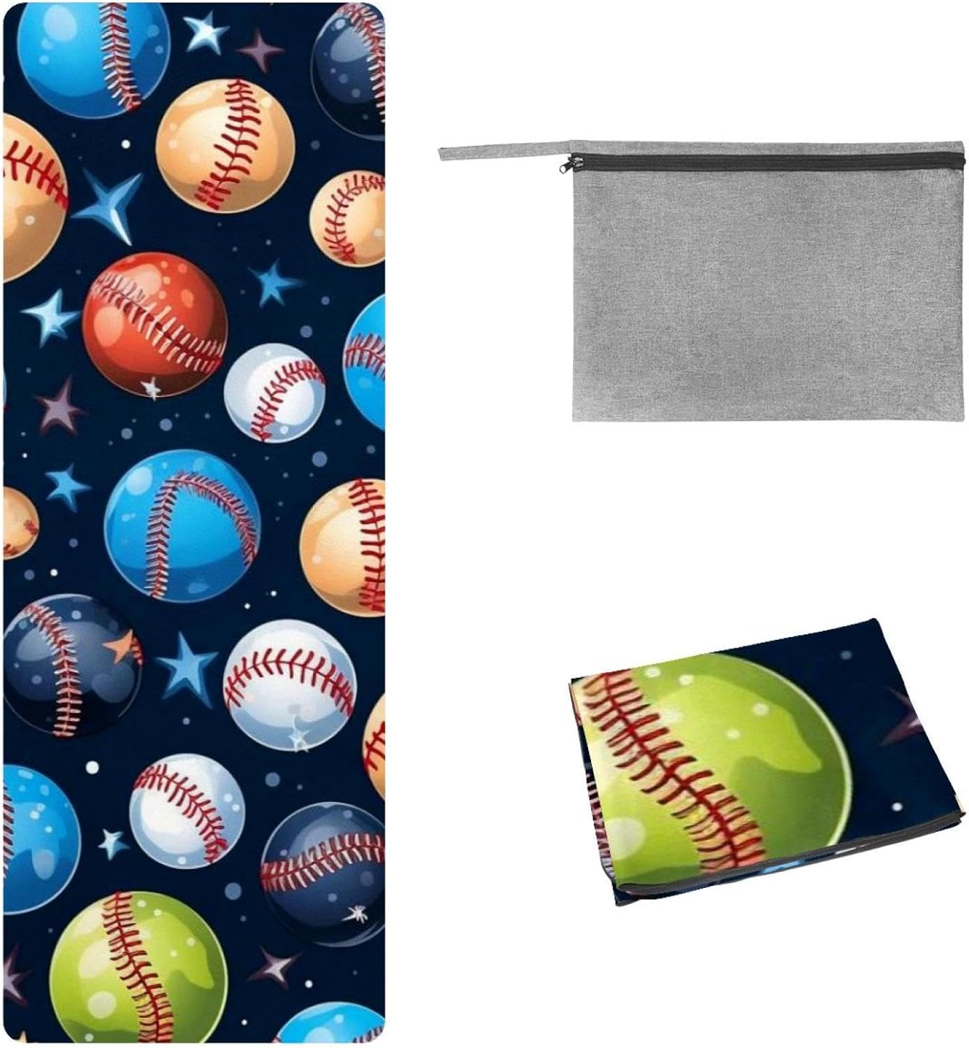 Yoga Towel, Baseball Pattern Non Slip Sweat Absorbent Hot Yoga Mat Towel for Hot Yoga, Pilates and Fitness - 72.8" x 26.8"