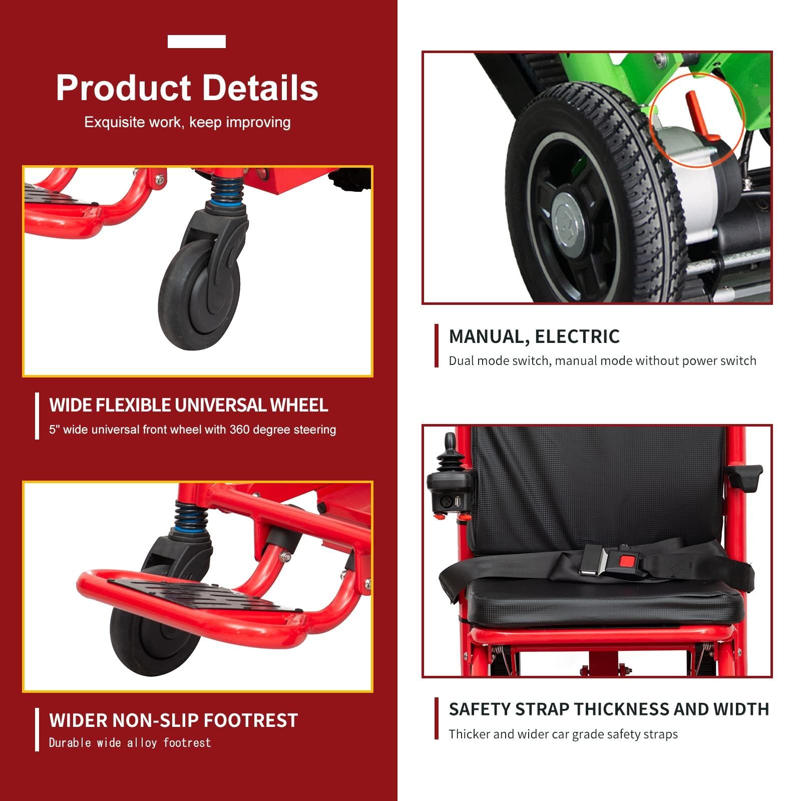 Zusammenklappbarer Hochleistungs-Elektrischer Treppensteiger-Wagen Stair Climber, mit Kissen/Rückenkissen, 24-V-Batterie/LCD-Display/13'' großes Hinterrad/Last 363lb