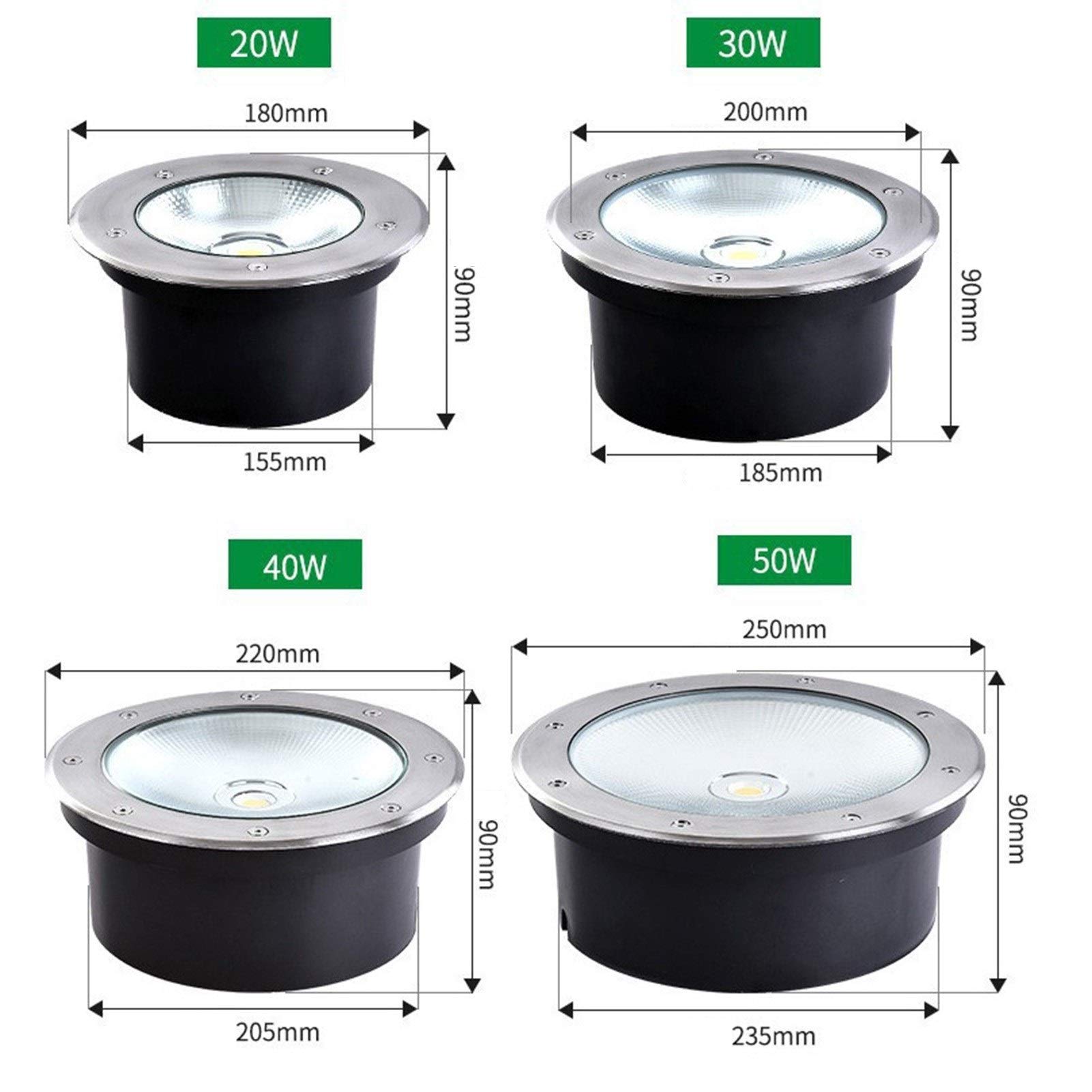 Faretti Incasso Esterni Impermeabile IP67 AC85-265V all'aperto Giardino terrazza Faretto da Incasso Luce Bianca Calda 10 Potenza (Colore : Bianco Caldo, Misurare : 30W)