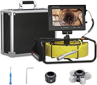 Sanyipace Drain Camera 100FT/30M, 1200TVL, 6000mAh Battery, 0.9/23mm Lens, 9'' LCD Screen, 12 Adjustable LED Lights, Industrial Pipe Inspection Camera, DVR Record Video with Audio, 16GB TF Card