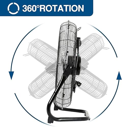 Miniatura 3 de BILT HARD Ventilador de piso de alta velocidad 4650 CFM de 20 pulgadas, ventilador de metal resistente de 3 velocidades con sistema de montaje en