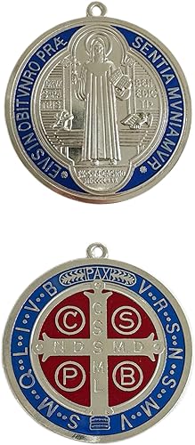 Miniatura 2 de Medalla de cruz de San Benito de 3 pulgadas, acabado de latón, para pared o escritorio, 2 unidades, color azul Azul,Bronce,Dorado
