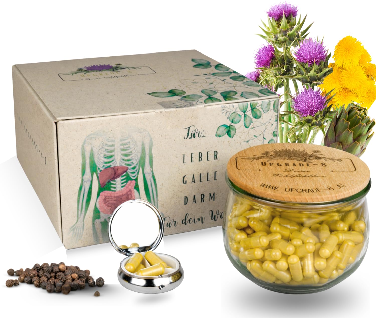 Leber-Kur für 3 Monate 180 Kapseln, 8-Fach-Komplex Mariendistel Kapseln hochdosiert mit 80% Silymarin Artischocke, Löwenzahn, Curcuma, Ingwer, Vegan & Laborgeprüft + Gratis-Geschenk