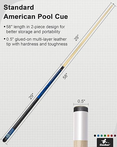 Miniatura 7 de Juego de 4 palos de billar de 18, 19, 20, 21 onzas en 4, 2 piezas de barra de billar con agarre 3D, palos de mesa de billar de 58 pulgadas para