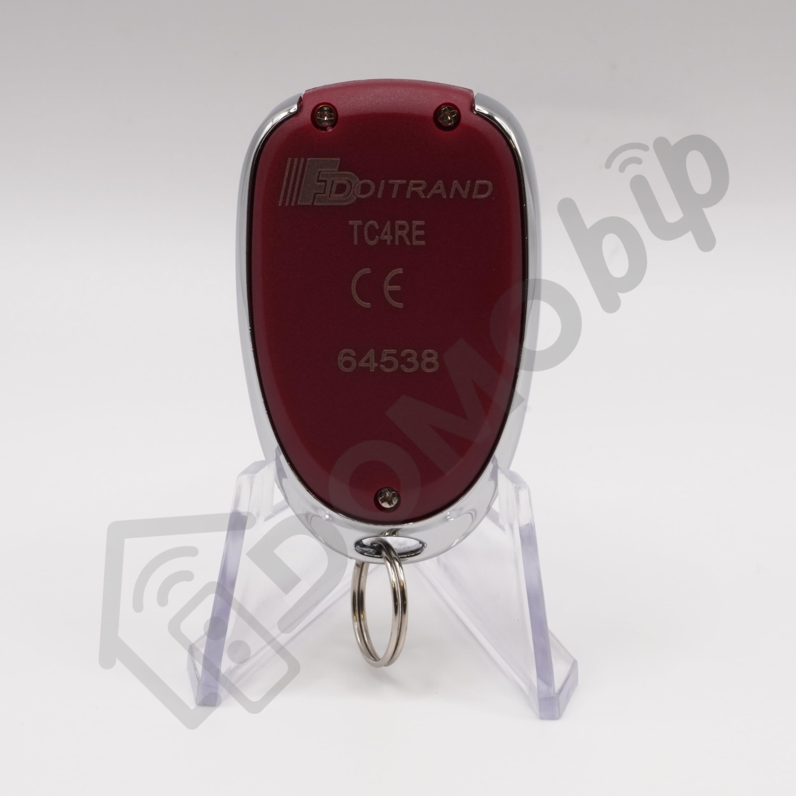 TC4RE - Télécommande officielle 4 canaux rouge et chrome 433,92MHz Rolling Code - Remplace directement les modèles Doitrand TS2RE et TS4RE + 1 Goodies DOMOBIP