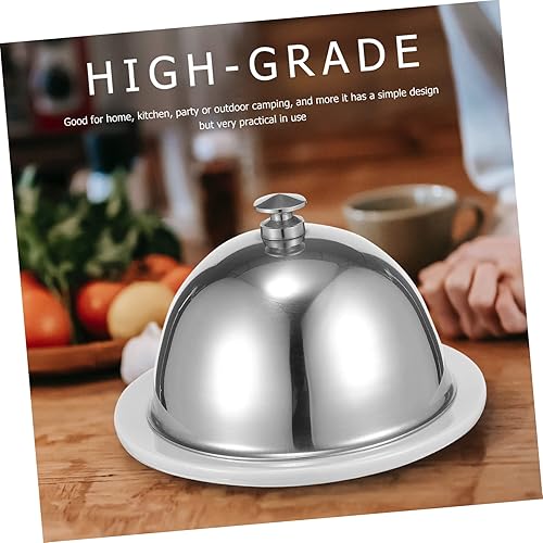 Miniatura 9 de Yardwe Mantequillera de cerámica para carne de acero inoxidable, soporte para cupcakes con tapa, plato de porcelana para servir aperitivos,