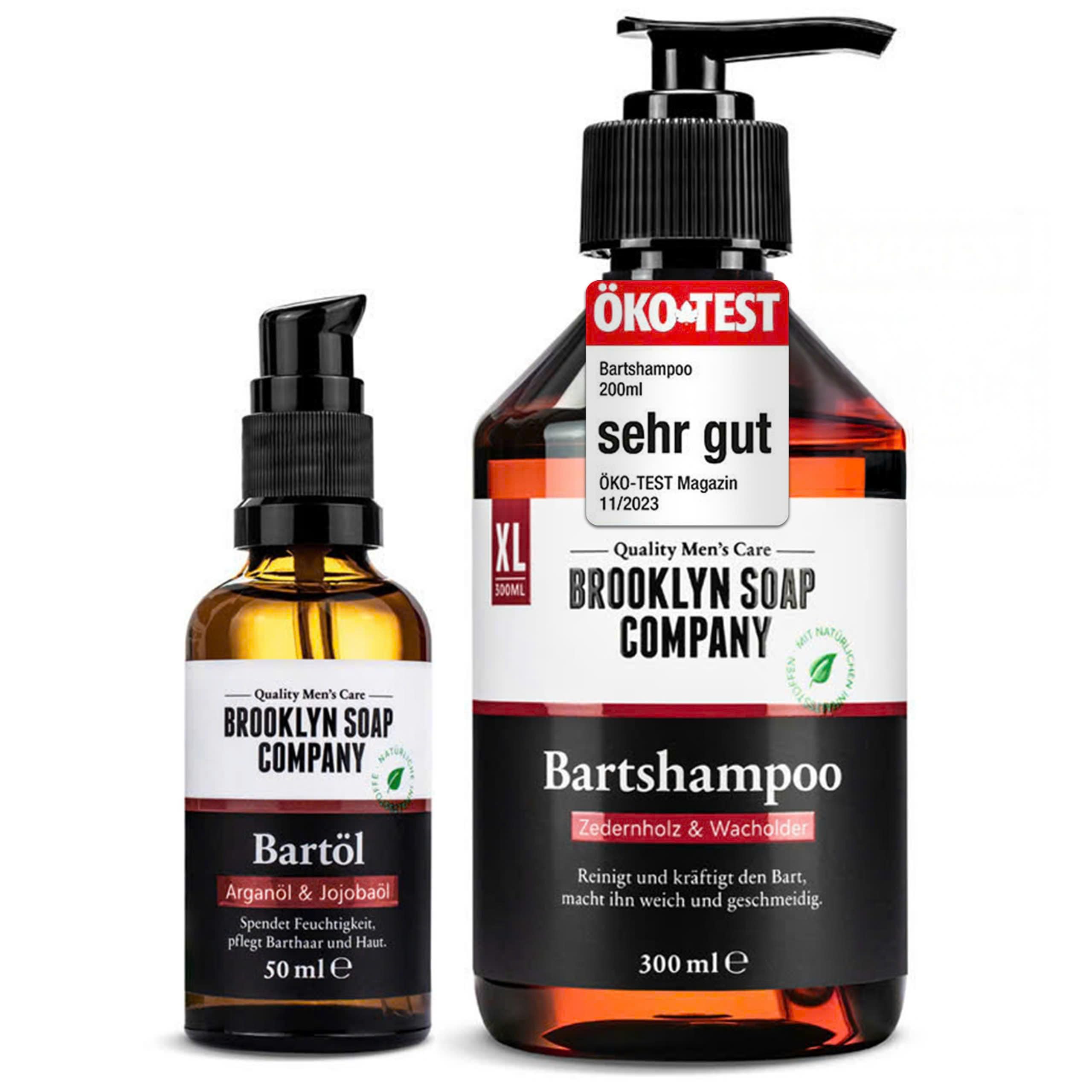 Bartpflege Set für Männer - Brooklyn Soap Company Beard Essentials Bundle - mit Bartöl 50 ml & Bartshampoo 300 ml - Tägliche Pflege & Reinigung für jeden Bart - Geschenkset