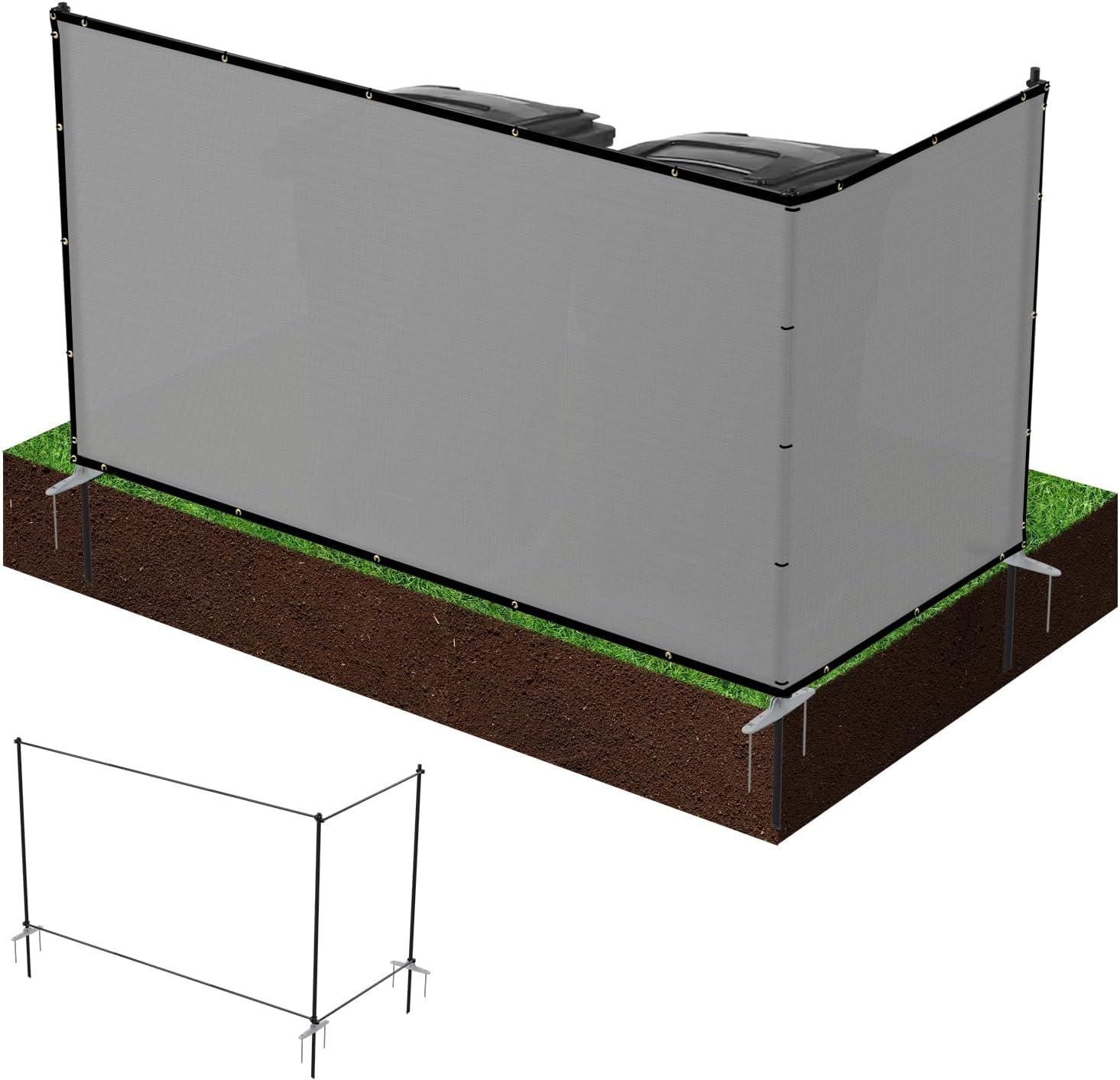 Patio 5' x 12' Outdoor Privacy Screen Freestanding Temporary Fence Panels Net Cover with Metal Poles for Outside Backyard Pool Garden Air Conditioner Fencing, Light Gray
