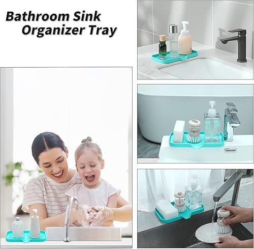 Vista 235 de Jaboneras de baño de silicona con boquilla de drenaje, organizador de fregadero de baño y cocina, soporte para esponja, bandeja de jabón para Gris