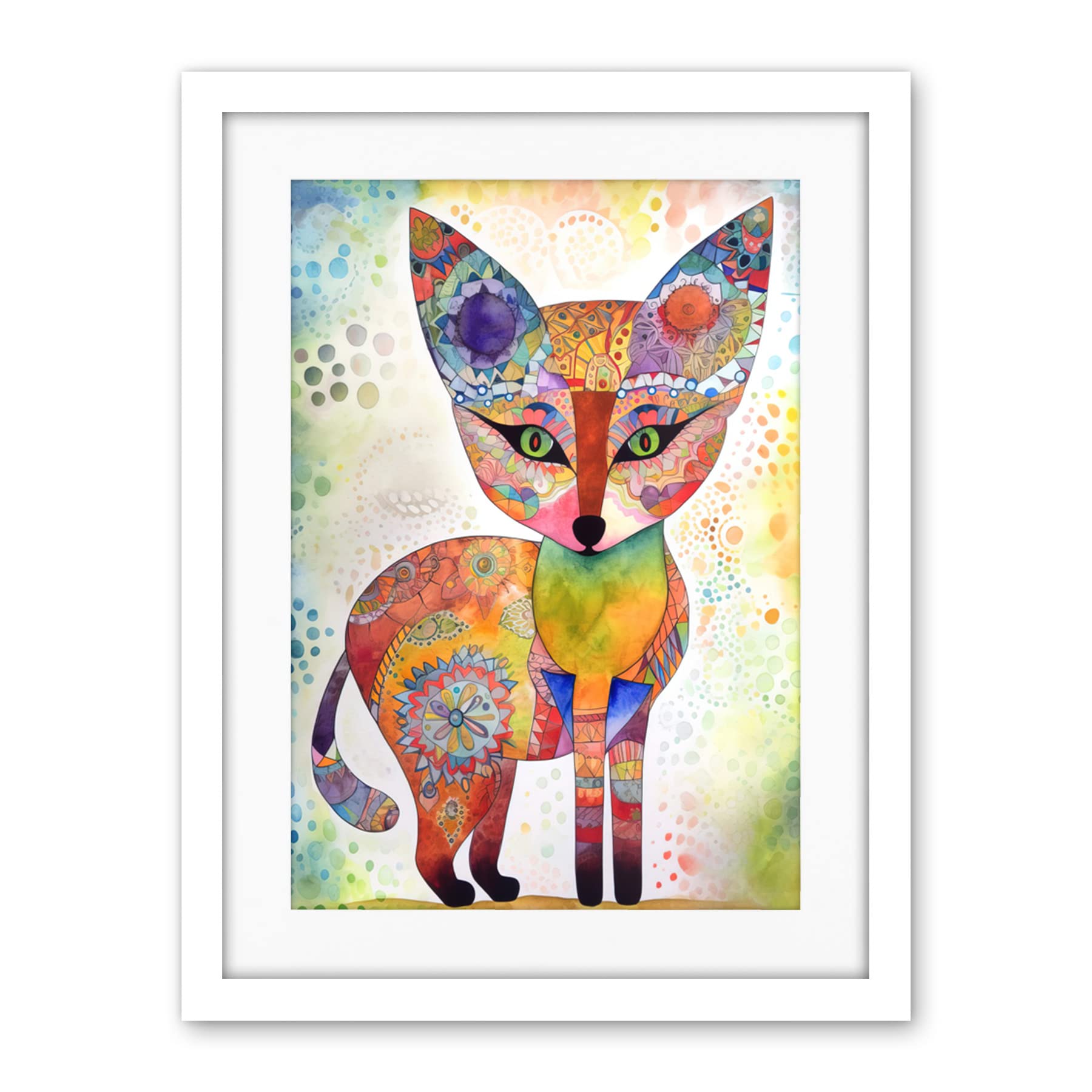 Artery8 Fox Folk Art Watercolour Painting Artwork Framed Wall Art Print 18X24 Inch