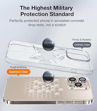 UltraGlass for iPhone 15 Pro Case Clear [Diamond Armor Military Shockproof] Protective Glass Durable Hard Back, Anti-Fingerprint, Sturdy Case for iPhone 15 Pro Cover Transparent