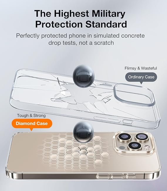 UltraGlass for iPhone 15 Pro Case Clear [Diamond Armor Military Shockproof] Protective Glass Durable Hard Back, Anti-Fingerprint, Sturdy Case for iPhone 15 Pro Cover Transparent