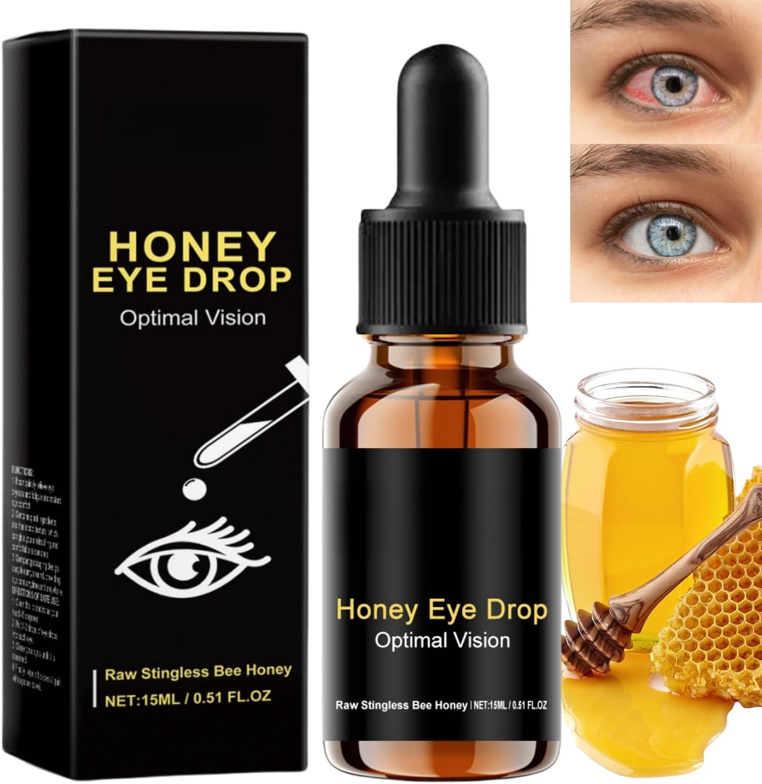 15ml Bee Honey Eye Drops,Honey for Eye,Eye Brightening Drops,Itchy Eye Drops,Eyedrops Dry and Tired Eyes,Tired Eyes Treatment for Eye Health,Soothe the Eyes,Eye Soothing Drops,Eye Drops for Tired Eyes