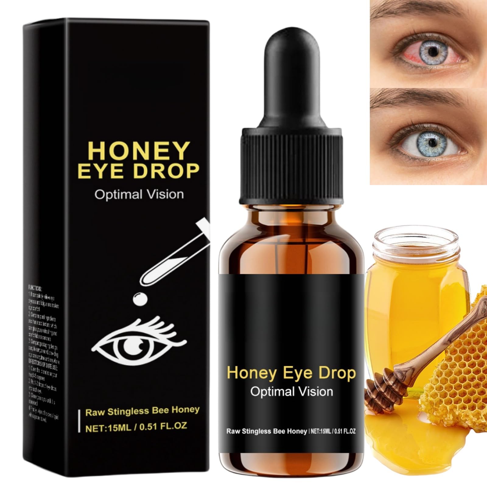 15ml Bee Honey Eye Drops,Honey for Eye,Eye Brightening Drops,Itchy Eye Drops,Eyedrops Dry and Tired Eyes,Tired Eyes Treatment for Eye Health,Soothe the Eyes,Eye Soothing Drops,Eye Drops for Tired Eyes