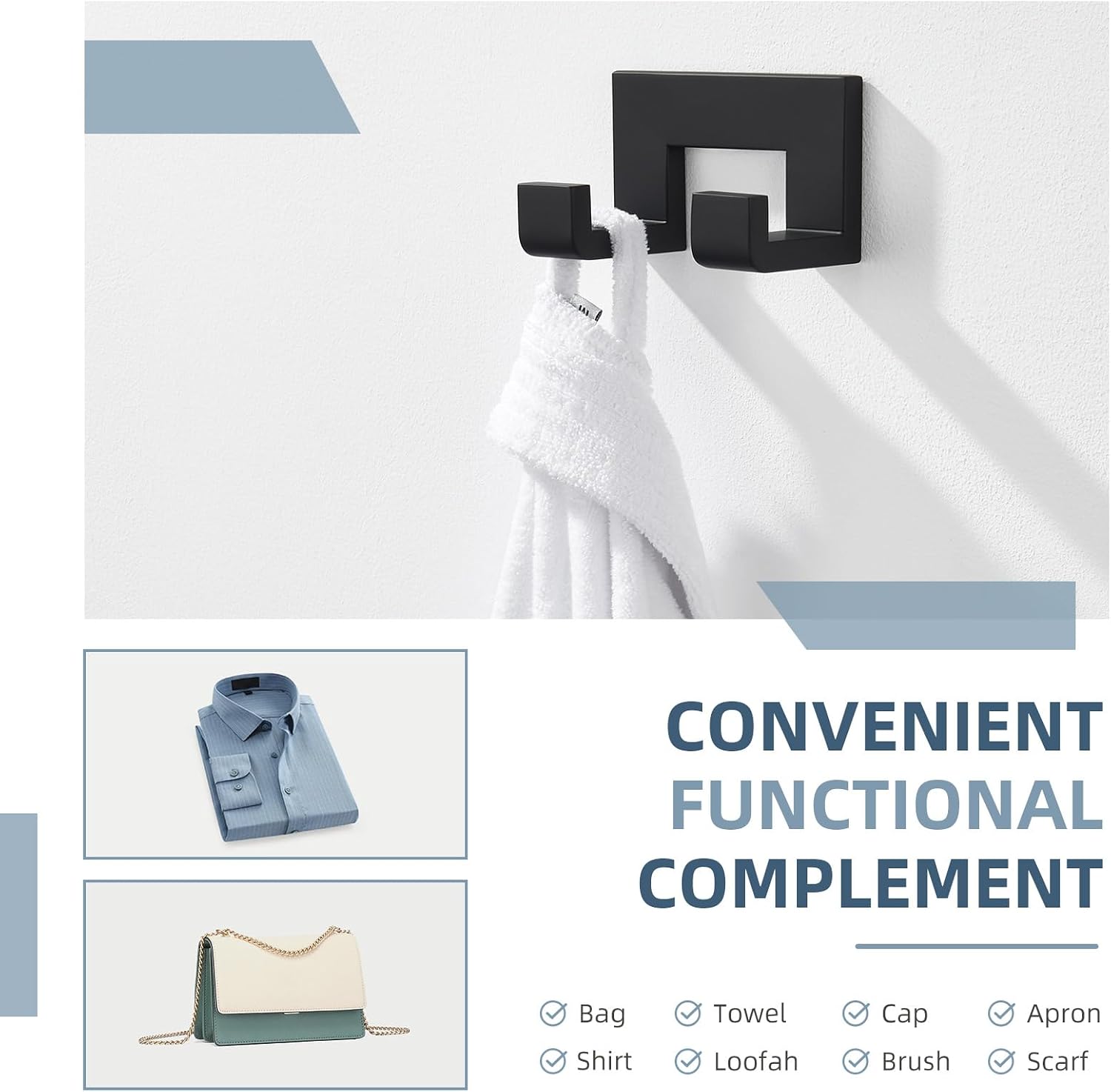 Angle Simple Swivel Towel Holder Bundle with Double Robe Hook (Matte Black) image 4