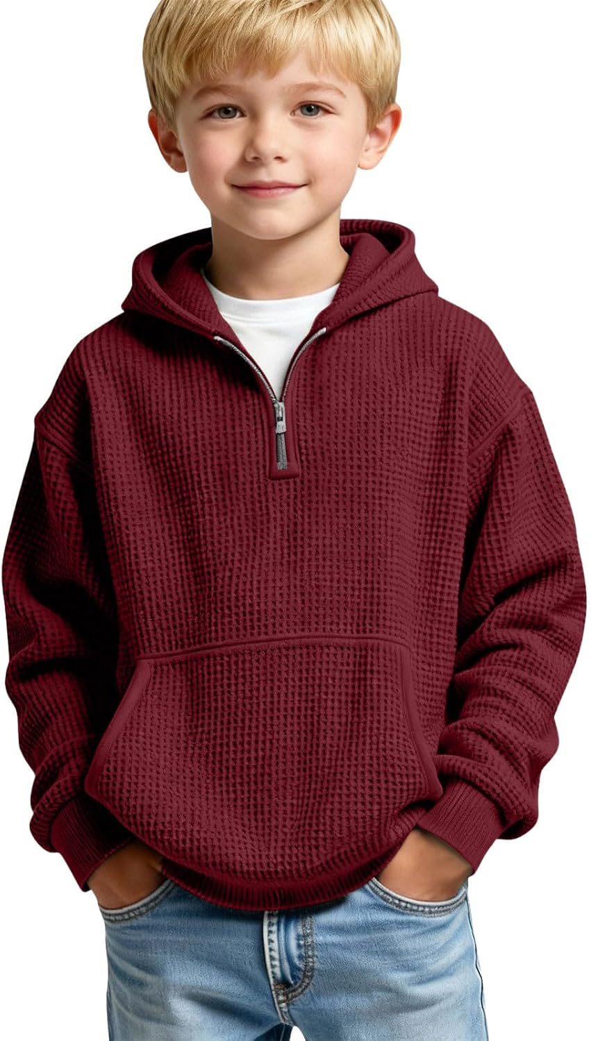 Boy 1/4 Zip Up Waffle Sweatshirts Fall Winter School Hoodies