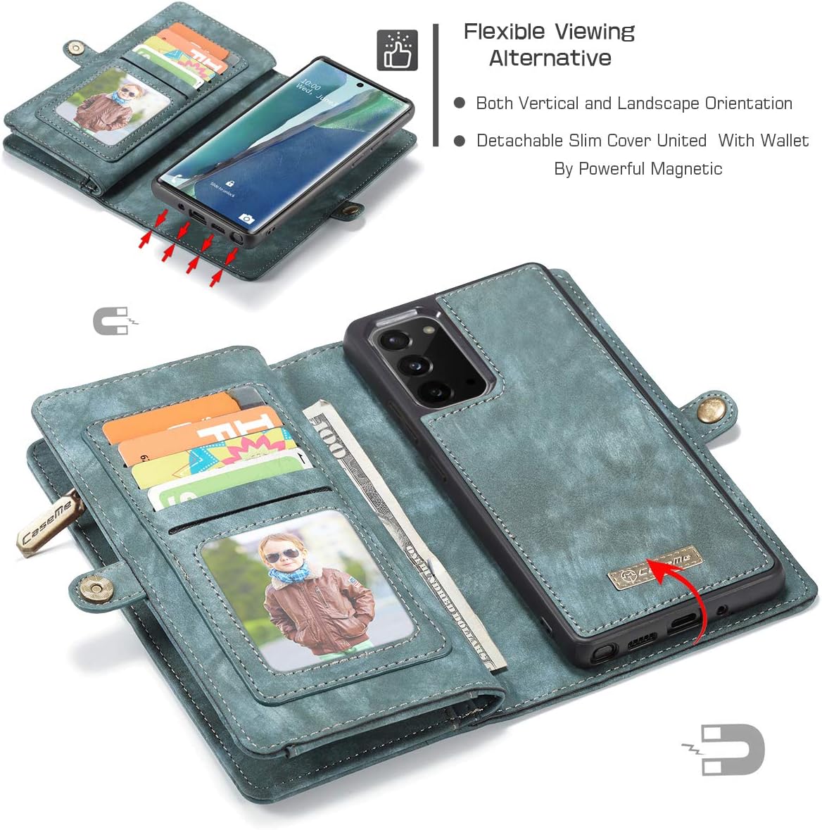Featured Product Galaxy Note 20 Wallet Case,Zttopo 2 in 1 Premium Leather Zipper Detachable Magnetic 11 Card Slots Money Pocket Clutch for Samsung Note 20 Folding Flip Case Wallet (Blue-Green, Note 20 (6.7''))