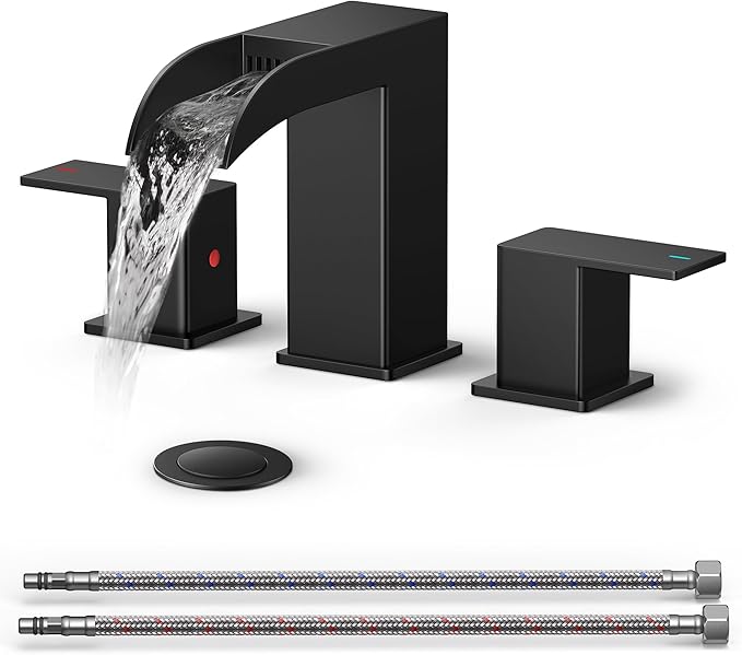Grifería Lavamanos 3 Huecos 8 Pulgadas Negro Mate