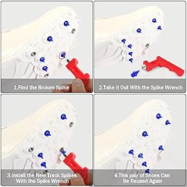 JULMELON 120pc 1/4 Carbon Steel Track Spikes with Spike Wrench, Replacement Spikes for Sprint, Short Running Track Shoes (Blue)