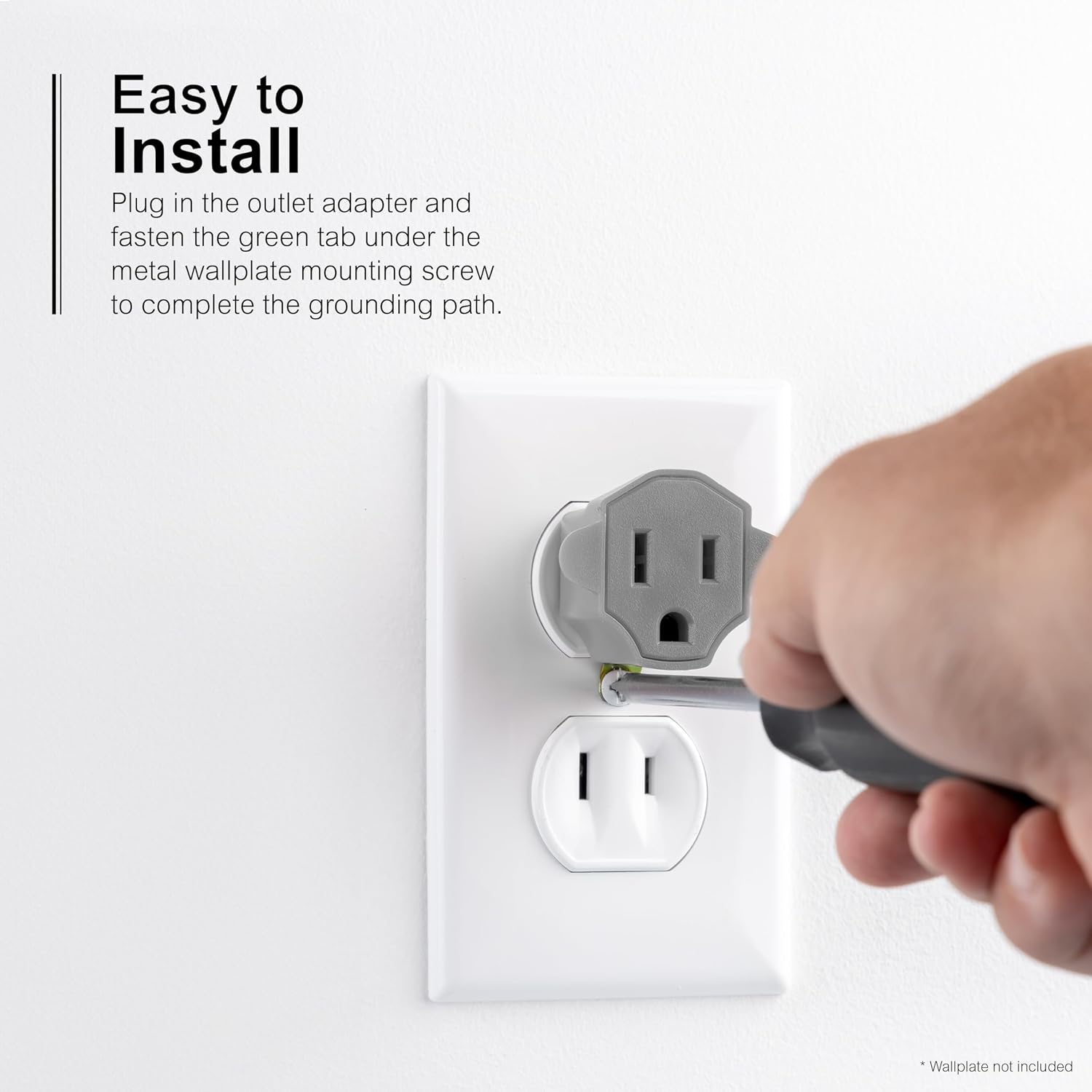 GE Polarized Grounding Outlet Adapter, Turn 2 into 3-Prong, 58900, Gray
