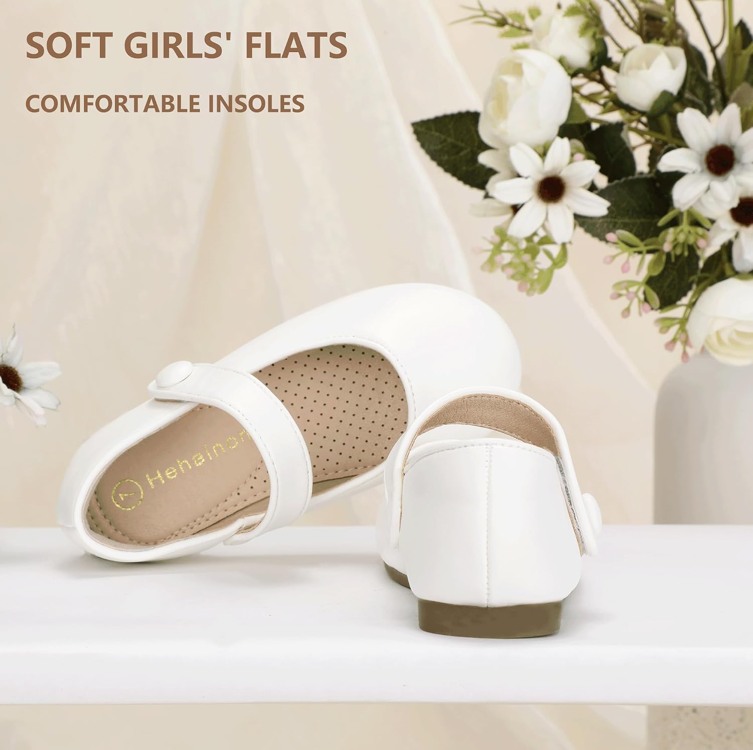Hehainom Toddler Girl Dress Shoes Mary Jane Ballerina Ballet Flats for Girls Flower Girl Little Kids Wedding Party School Shoes