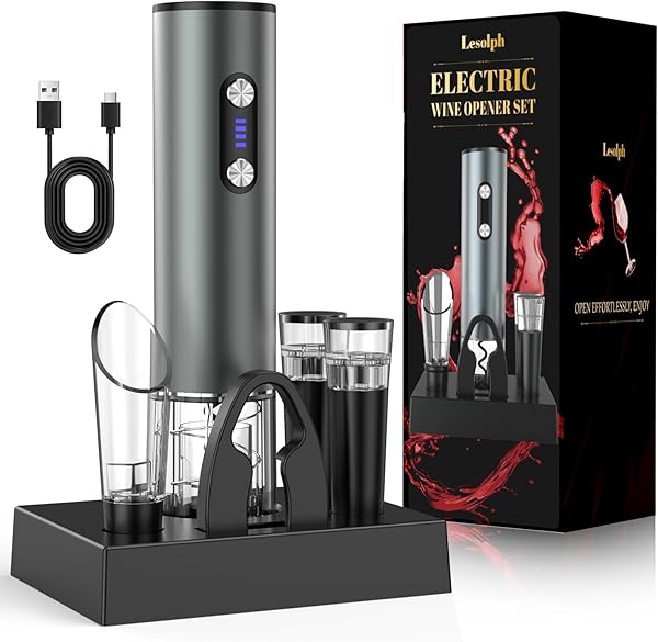 Lesolph Cavatappi Elettrico Ricaricabile con Aeratore