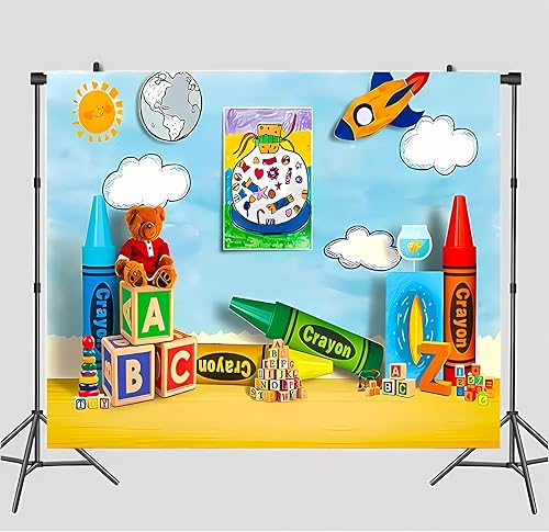 Miniatura 4 de Fondo de fotografía Crayon Papelería Fondo de primer cumpleaños Elmo Carta de regreso a la escuela Fondo de foto Estudio Recién nacido Niños Bebé