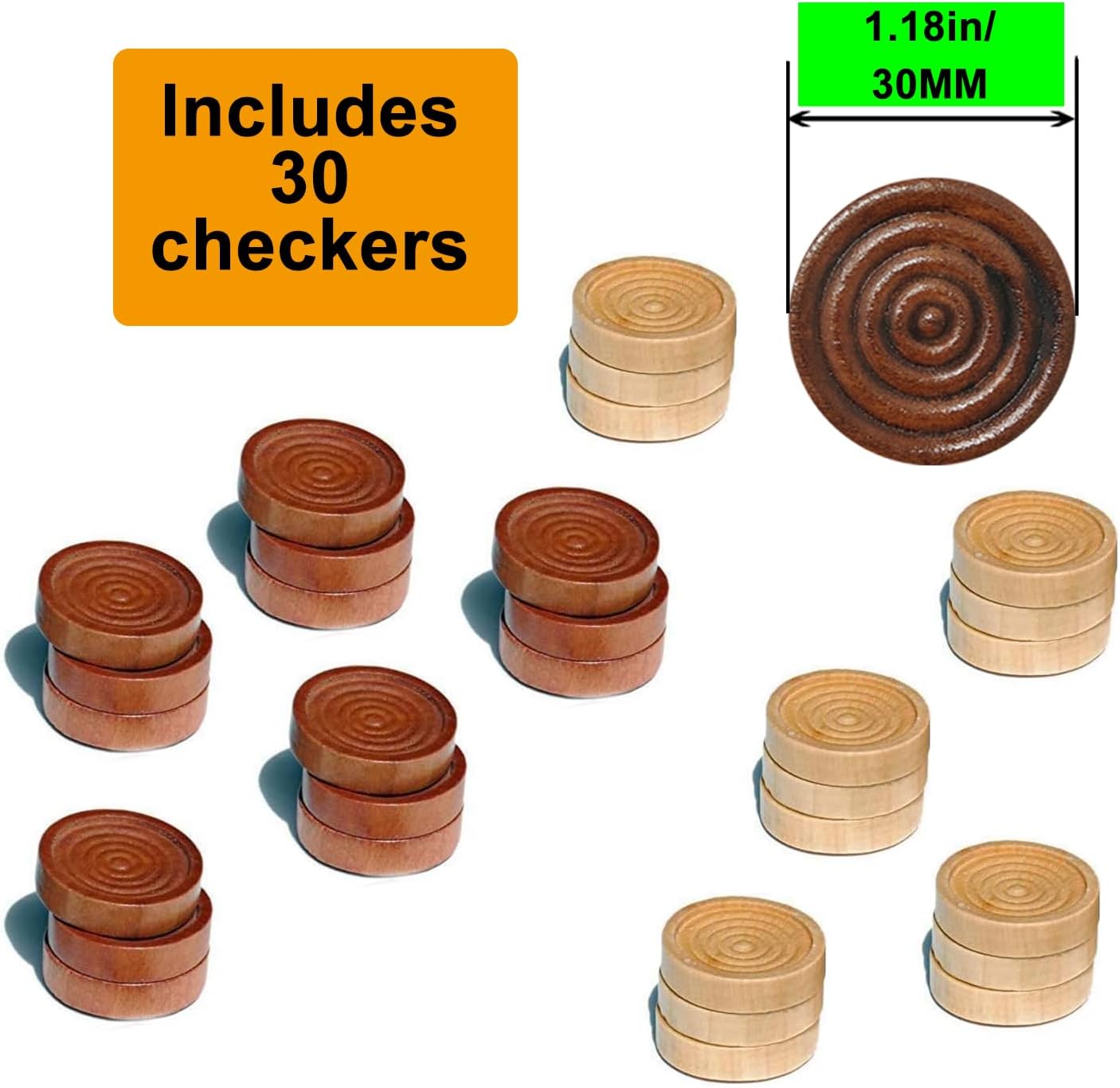 30 Pieces of Checkers just one Game- Wooden Chess Pieces only-Checkers Pieces (30MM)