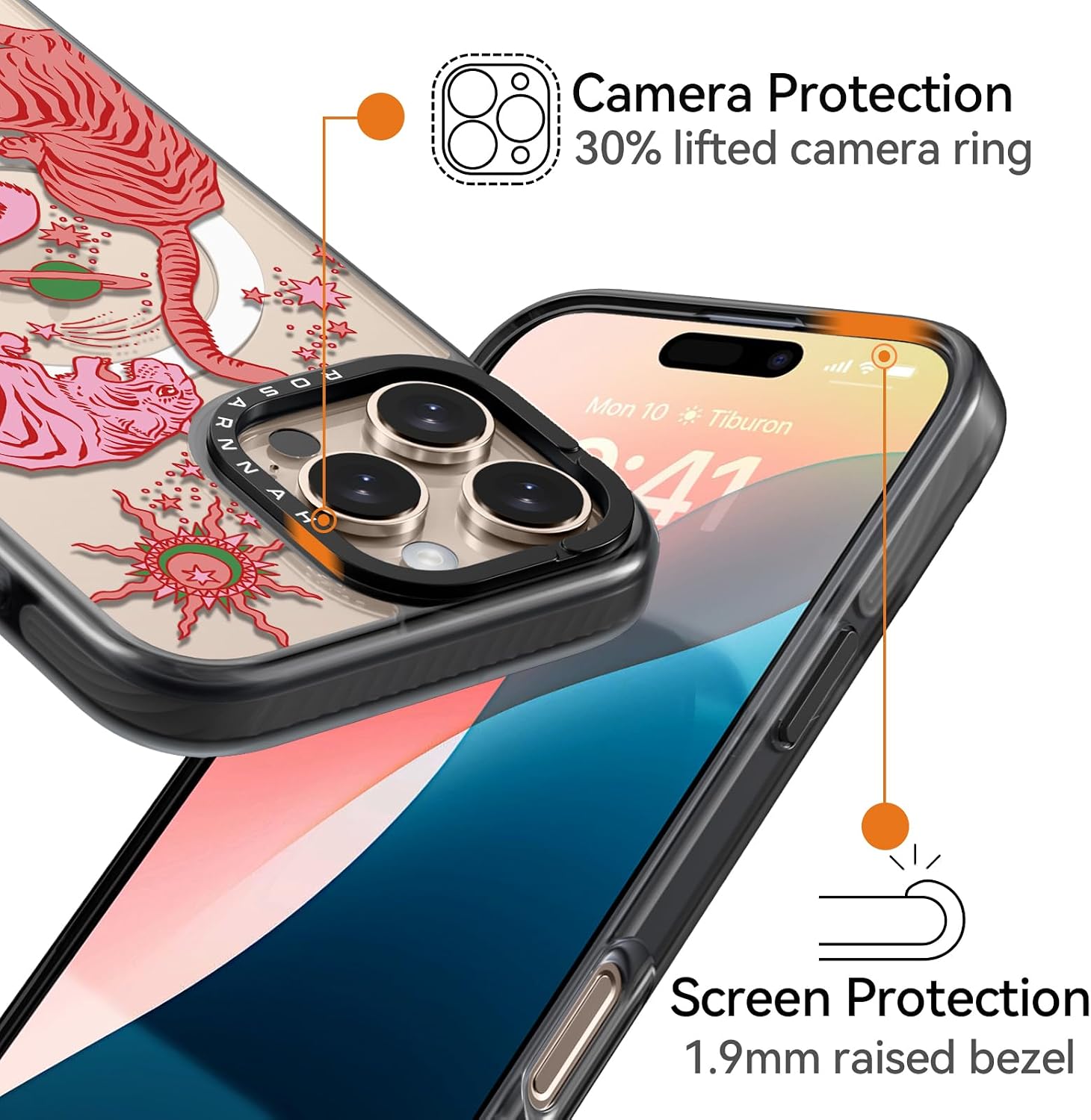 Rosarnnah Magnetic for iPhone 16 Pro Magsafe Case Cute - Durable Shockproof 6.6 ft Drop Impact Phone Case - Black Funny Tiger Design for iPhone 16 Pro 6.3"