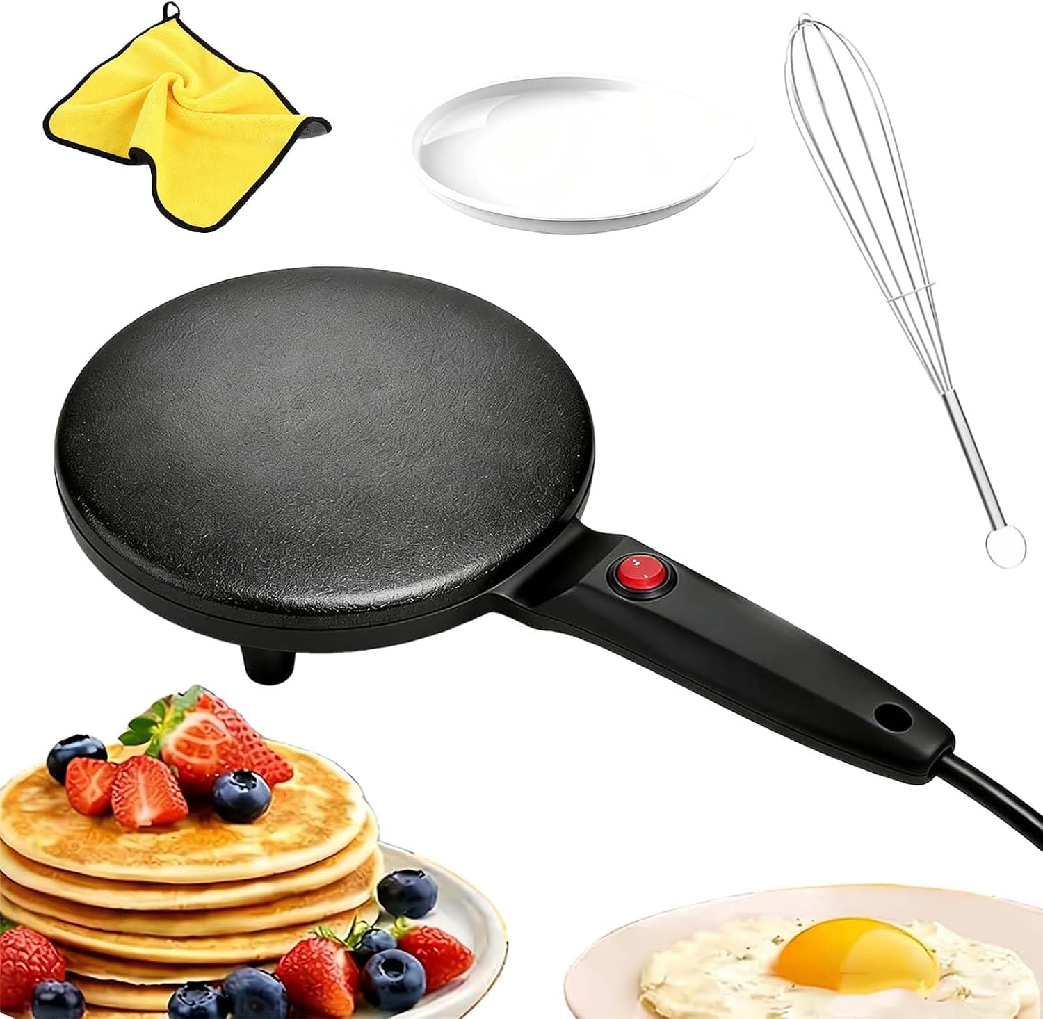 Instant 8" Electric Crepe Maker Quick Heat, Electric Crepe Maker 8 Inch, Fully Automatic Pancakes Pan with Auto Temperature Control, Comfortable Long Handle, Even Heating (Red,2PCS)