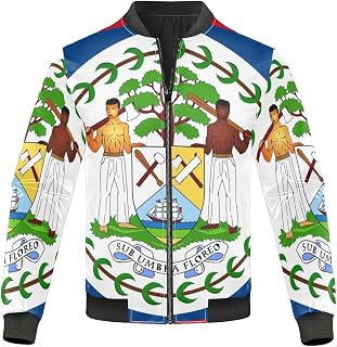 Vnurnrn Belize Flag Mens Windproof Bomber Jacket Lightweight Windbreaker