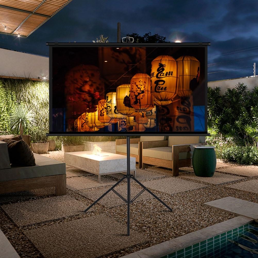 Schermo di Proiezione Mobile da 84 pollici 4K Ultra HD con Supporto a Treppiede, Telo Cinematografico Montato a Parete 16:9 per Casa Ufficio Teatro