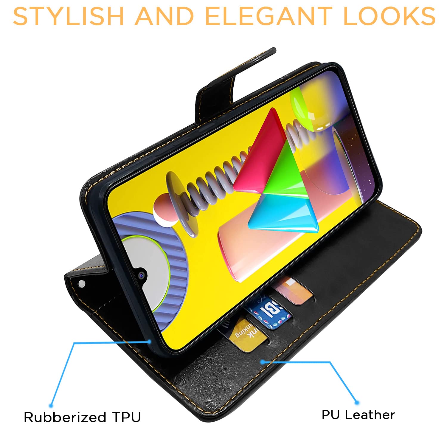 71fP9kGAB-L._SL1500_ Pikkme Samsung Galaxy M21 / M30s / M21 2021 Flip Cover | Dual-Tone PU Leather Finish | Wallet Style & Stand | Magnetic Flip Case (Black & Brown)