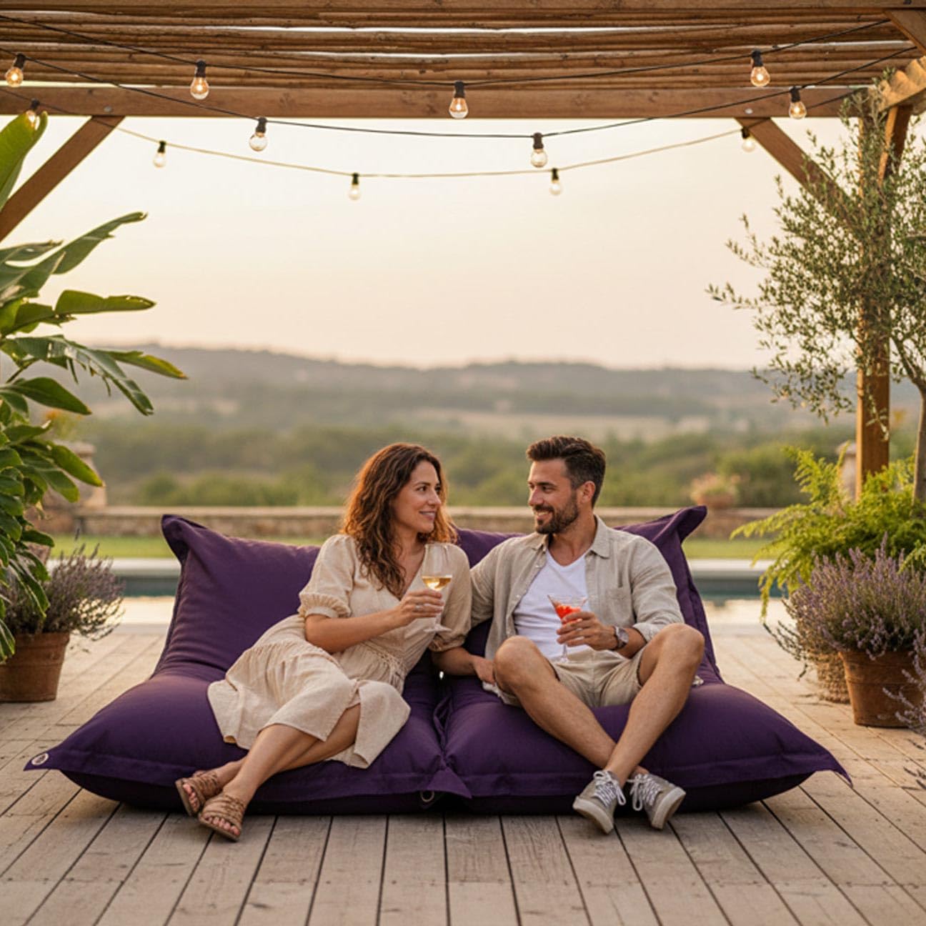 LiveDeco - Pouf Esterno, Outdoor, Giardino, Terrazza, Melanzana BiG52 Iron Raw