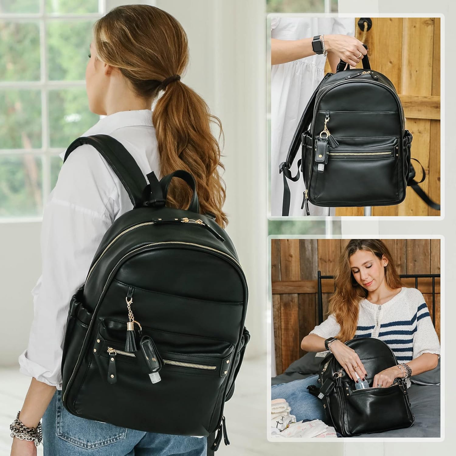 miss fong Diaper Bag Backpack Leather Diaper Bag(Regular Size & Mini Size) Bundle