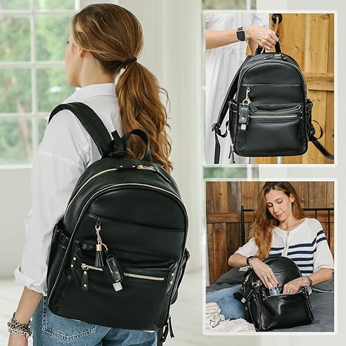 Miniatura 7 de miss fong Bolsa de pañales de cuero para pañales, bolsa de pañales de gran capacidad, bolsa de hospital, bolsa de pañales para bebé con cambiador,